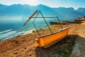 Boat on the beach early in the morning Royalty Free Stock Photo