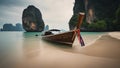 boat on the beach Long boat and rocks on beach in Krabi Royalty Free Stock Photo