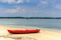 Boat on the beach at low tide. Indian Ocean. Royalty Free Stock Photo