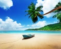 Boat on beach Mahe island Royalty Free Stock Photo