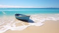 boat at the beach with oblivion blue wave