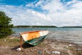 A boat on the beach of St Joris Bay, Curacao Royalty Free Stock Photo