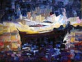 Boat on beach at sundown expression oil painting