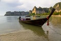 Boat in beautiful Railay beach in Krabi province, Thailand Royalty Free Stock Photo