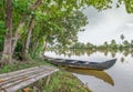 Boat and Bench on Island in Kerala Backwaters