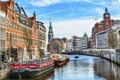 Boat Bicycle Parking Munttoren Singel Canal Amsterdam Netherlands Royalty Free Stock Photo