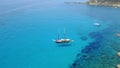 Boat on blue water, sailing in Croatia and summer sun on ocean holiday, relax in freedom and nature seascape. Yacht Royalty Free Stock Photo