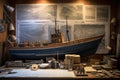 boat blueprint displayed alongside raw materials