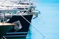 Boat bow with Anchor detail of sailboats in a row Royalty Free Stock Photo