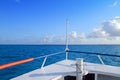 Boat bow blue Caribbean sea Cancun to Isla Mujeres