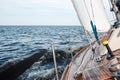 Boat bow sailing in blue Mediterranean sea in summer vacation Royalty Free Stock Photo