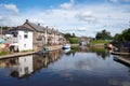 A boat on Brecon canal basin Powys Wales UK Royalty Free Stock Photo