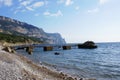 Boat bridge on the Black Sea`s coast Royalty Free Stock Photo