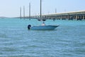 Boat and Bridge at Overseas Highway, Florida Keys Royalty Free Stock Photo