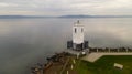 Boat at Browns Point Lighthouse Commencement Bay Puget Sound Tacoma Royalty Free Stock Photo