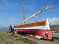 A boat called leudo on the beach of the bay of Favole in Sestri Levante