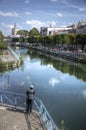 Fisherman and water canal in Doaui city, France