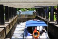 Boat in canal lock, Stratford-upon-Avon. Royalty Free Stock Photo