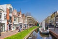 Boat in the canal of the shopping street in Zaandam