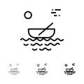 Boat, Canoes, Kayak, River, Transport Bold and thin black line icon set