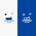 Boat, Canoes, Kayak, River, Transport Line and Glyph Solid icon Blue banner Line and Glyph Solid icon Blue banner