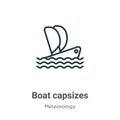 Boat capsizes outline vector icon. Thin line black boat capsizes icon, flat vector simple element illustration from editable