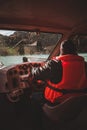 Boat Captain Navigating in the Rain Royalty Free Stock Photo