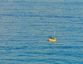 Boat in the Caribbean Sea, tropical ocean, top view. Beautiful sea in Mexico on a sunny day. Vacation Concept, Cancun