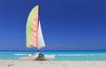 Boat catamaran on the Cuban beach Royalty Free Stock Photo