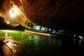 Boat in cave lake of Punkva Caves, Czech Republic Royalty Free Stock Photo