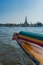 Boat on Chao Praya river to Wat Arun, The Temple of Dawn, Bangkok, Thailand Royalty Free Stock Photo