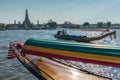 Boat on Chao Praya river to Wat Arun, The Temple of Dawn, Bangkok, Thailand Royalty Free Stock Photo