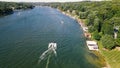 Boat Chases and Boat Flyovers on a recreational boats on a resort Reservoir Lake