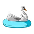 A boat for children in the shape of a swan. Attraction for children in the pool.Amusement park single icon in cartoon