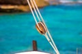 Boat classic pulley from sailboat in Mediterranean Royalty Free Stock Photo