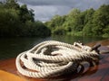 Boat with coiled rope Royalty Free Stock Photo