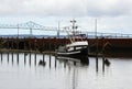 Boat on the Columbia River in the Town Astoria, Oregon Royalty Free Stock Photo