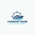 boat and compass logo template, traveling vintage logo design template Royalty Free Stock Photo