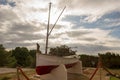 Boat in the cove sa caleta in Ibiza Royalty Free Stock Photo