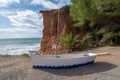 Boat in the cove sa caleta in Ibiza Royalty Free Stock Photo