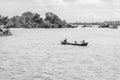 A boat crossing Irrawaddy River, between the city of Mandalay and Mingun, Myanmar, Burma Royalty Free Stock Photo