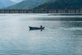 A boat crossing the Lake Izvorul Muntelui, Lake Bicaz, Piatra Neamt, Romania