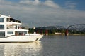 Boat cruise on Irrawaddy river at Old Ava bridge. Sagaing. Myanmar Royalty Free Stock Photo