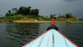 The boat cruised by the small islands Royalty Free Stock Photo