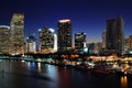 A boat cruises the Intercoastal Waterway  Miami Skyline Royalty Free Stock Photo