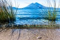 Boat cruises past Atitlan & Toliman volcanoes, Lake Atitlan, Guatemala