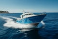 boat cruising anchoring in high speed open blue sea Drone view Royalty Free Stock Photo