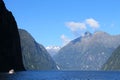 Boat cruising in milford sound, new zealand Royalty Free Stock Photo