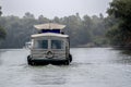 Boat in the Danube Delta seen from the Danube River. Romania