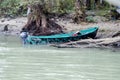 Boat in the Danube Delta seen from the Danube River. Romania